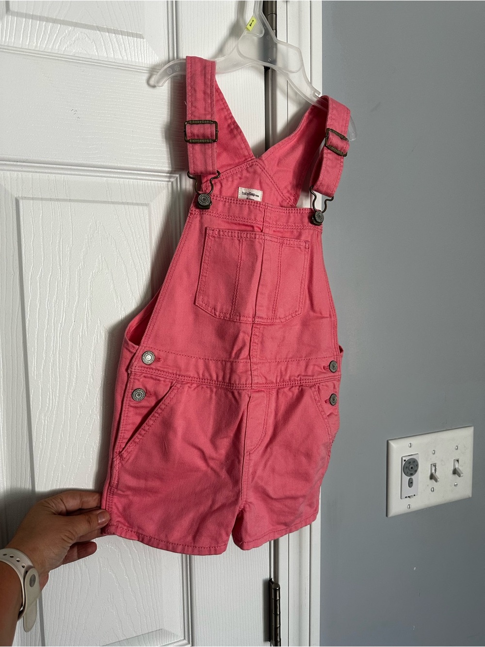 Girls Pink Denim Short Overalls